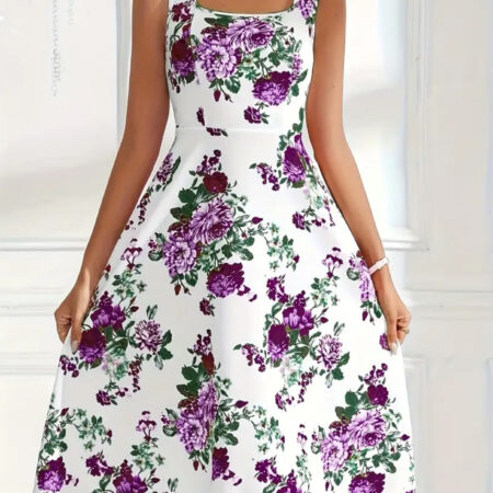 Square Neck A-Line Dress - PUPLE
