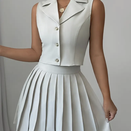 Blazer Top and Pleated Skirt Set