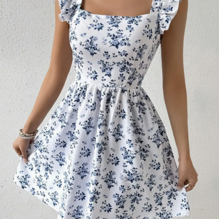 Dress with Ruffle Sleeves and Tie-Back 