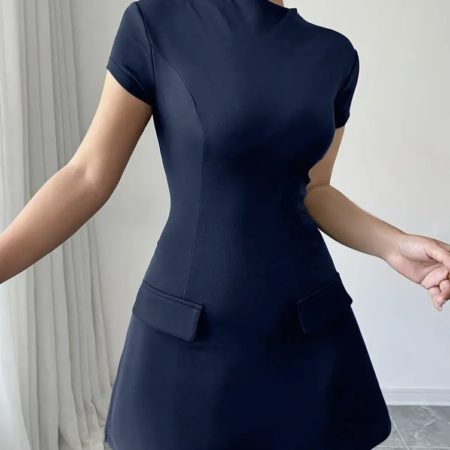 Mini Crew Neck Short dress - BLUE