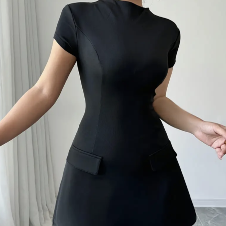 Mini Crew Neck Short dress -BLACK