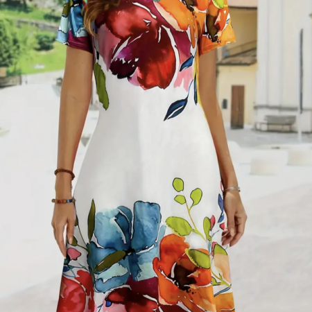 Floral Print Crew Neck Dress