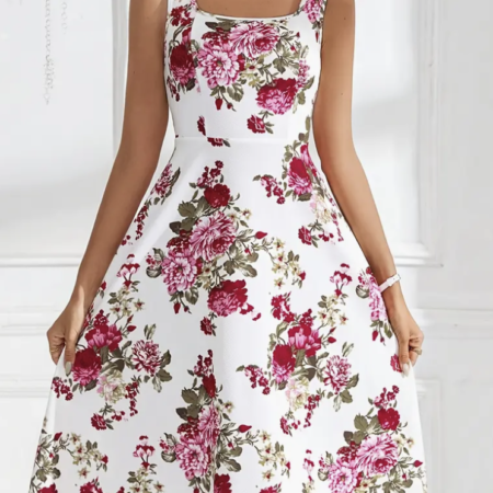 Square Neck A-Line Dress - PINK