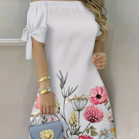 Floral Print Off Shoulder Dress