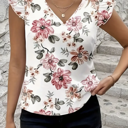 V Neck Flutter Sleeve Top