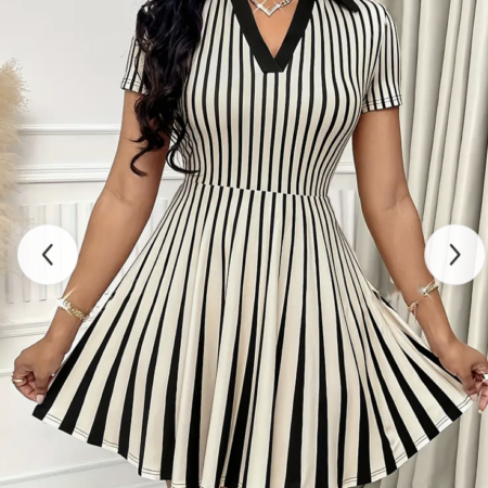 Elegant Striped Polo Neck Dress