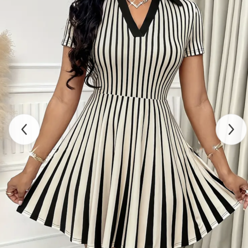 Elegant Striped Polo Neck Dress