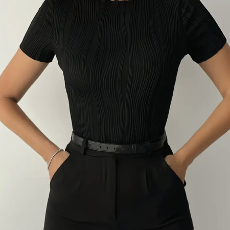 Short Sleeve Crop Tops -BLACK