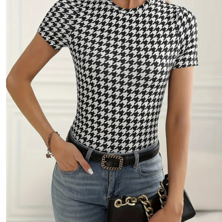 Houndstooth Print T-Shirt