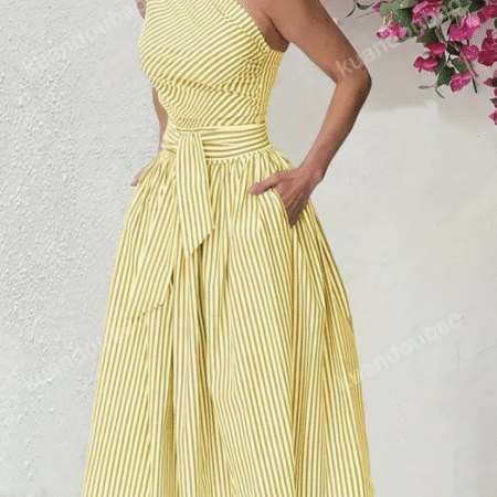 Striped Sleeveless Dress -YELLOW