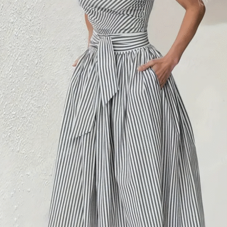 Striped Sleeveless Dress -BLACK