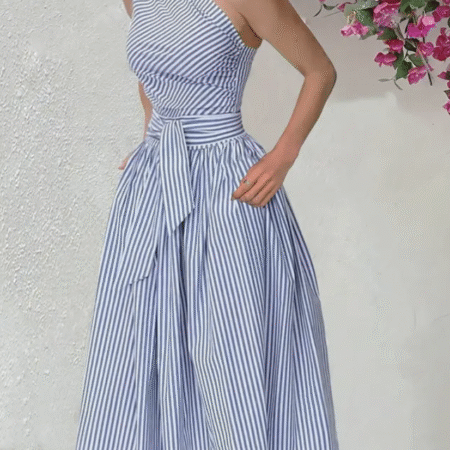 Striped Sleeveless Dress -BLUE