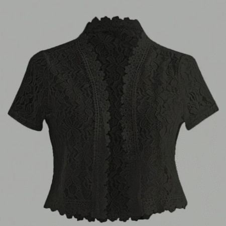Lace Contrast Cardigan -BLACK