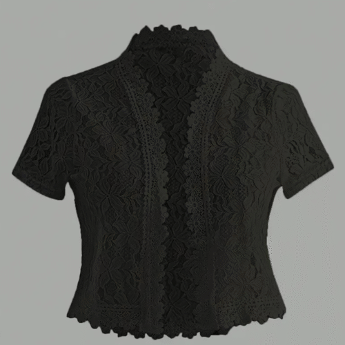 Lace Contrast Cardigan -BLACK