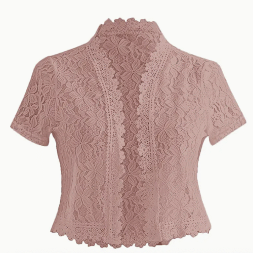 Lace Contrast Cardigan -PINK