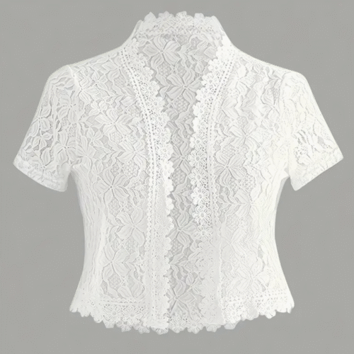 Lace Contrast Cardigan - WHITE