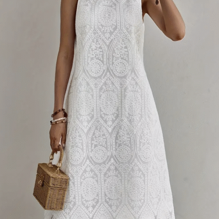 Sleeveless Round Neck White Midi Dress