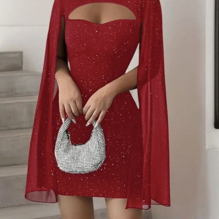 Red Glittery High-Neck Dress