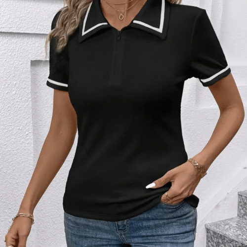 Black T-Shirt with White Collar -BLACK