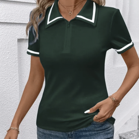 Black T-Shirt with White Collar  - GREEN
