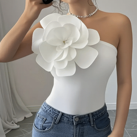 Elegant Off-Shoulder Floral Blouse - WHITE