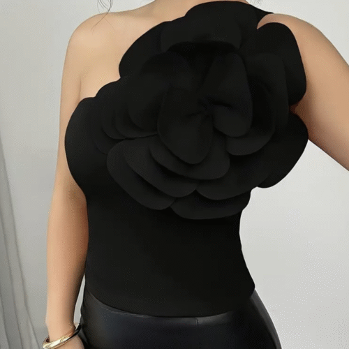 Elegant Off-Shoulder Floral Blouse - BLACK