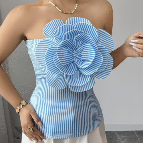 Striped Print Floral Top