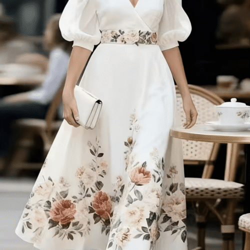 French Retro V-Neck Floral Dress