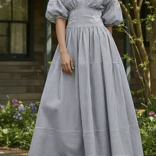 French Elegant Striped Dress